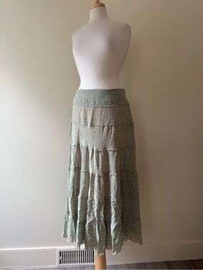 Sage Green Polka Dot Beaded Tiered Maxi Skirt